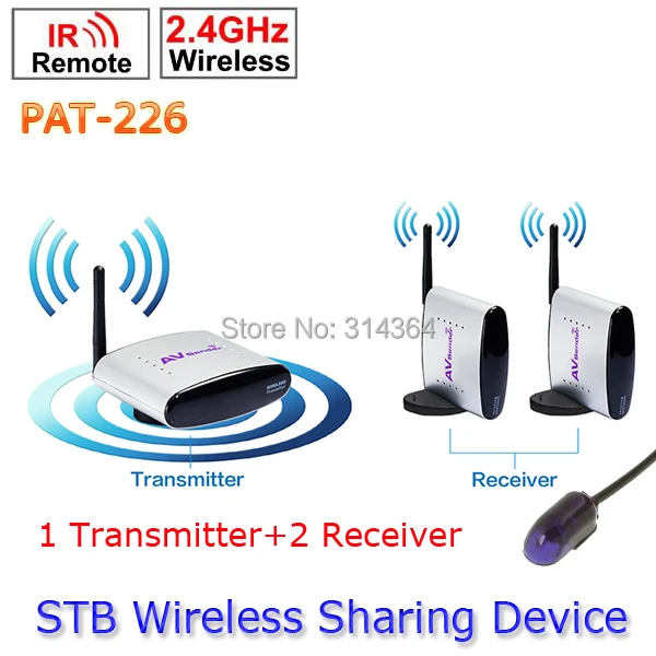 1 Transmitter to 2 Receiver PAT-226 EU/US/AU/UK Adapter Smart 2.4GHz Wireless 150m AV Sender TV Audio Video Transmitter Receiver