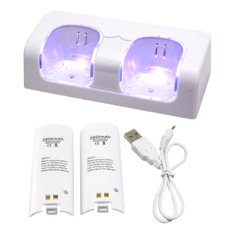 Günstig Renensin Fernbedienung Dual Lade Dock Station + 2x2800 mah Batterie Pack für Nintendo Wii gamepad ladegerät mit LED licht