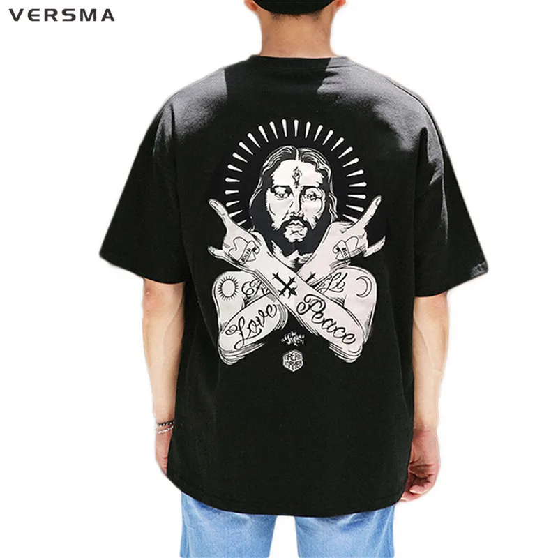 

VERSMA 2017 Japanese Harajuku Spoof Jesus Religious Printed T-shirt Men Women Summer Vintage Loose Streetwear Punk Men Tops Tees