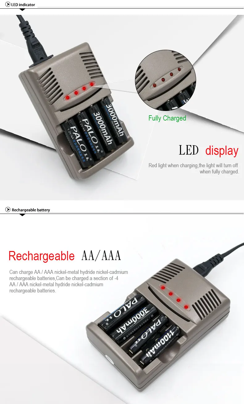 PALO C819 светодиодный светильник умное зарядное устройство для Ni-MH NI-CD AA AAA аккумуляторы для Ni-MH 9 В 6F22 батареи США/ЕС