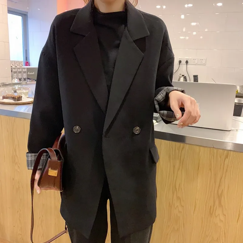 2019 Spring New Casual Loose Women's Blazer Solid Color Women's Jacket Long Sleeve Blaser Feminino Double Buckle Blazer Women 2019 Spring New Casual Loose Women's Blazer Solid Color Women's Jacket Long Sleeve Blaser Feminino Double Buckle Blazer Women