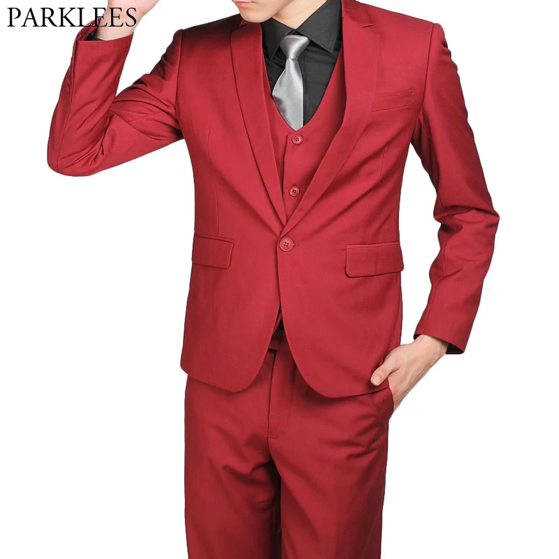 

Mens Wine Red Suits Blazer Single Breasted One Button Party Stage Dance Suit Wedding Groom Tuxedos 2 Pieces Suits (Jacket+Pants)