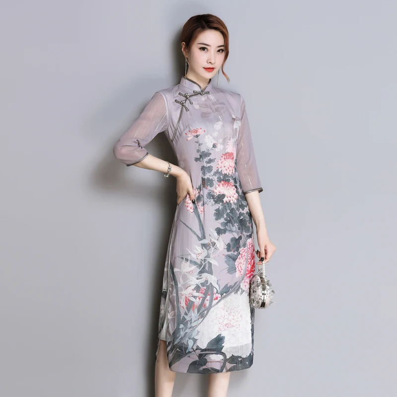 

Half sleeve chiffon summer Vietnam Ao Dai dress for women