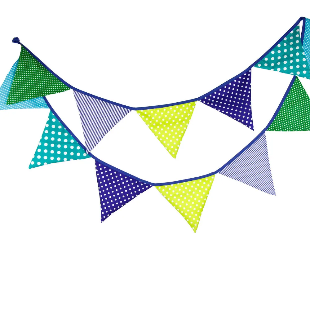 

1pcs 3.3M Length 12 Flags Blue Green Mix Color Children Birthday Cloth Banner Decorations Home Festival Wedding Deco Pennant