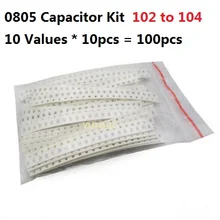 10 ценности* 10 шт. = 100pcs SMD 0805 конденсатор с алюминиевой крышкой комплект 102-104 Ассорти Комплект 472 103 223 443 473 0,1 мкФ 1000pf пакет
