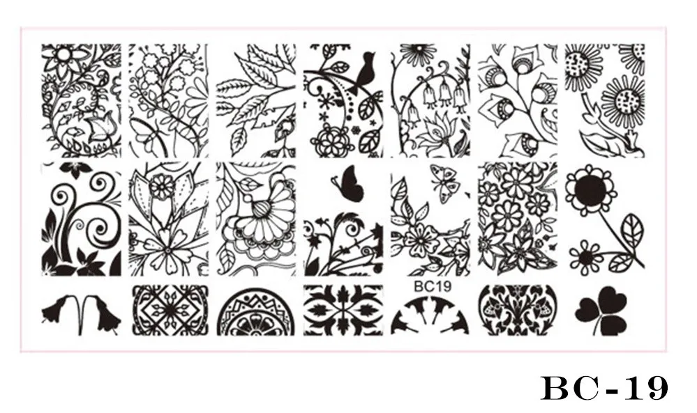 1 Набор, кружевная штамповочная пластина для дизайна ногтей, цветок, 3D печать, трафарет, штамповка, скребковый маникюр, штамп, инструмент, CHBC01-20