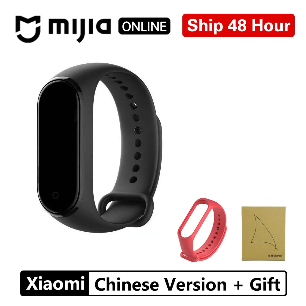 Xiaomi Mi Band 4 Smart AI фитнес-трекер для измерения сердечного ритма 135 мАч Bluetooth 5,0 50 м водонепроницаемый сенсорный цветной экран музыкальный браслет - Цвет: Chinese Version gift