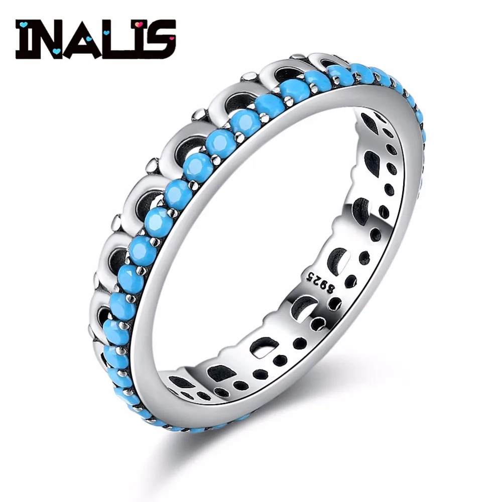 

INALIS Elegant Statement 925 Sterling Silver Rings for Women Inlay Turquoise Vintage Finger Accessories Girl Wedding Party Gift