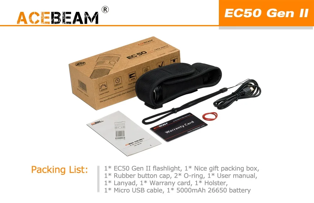 Новый AceBeam EC50 GEN2 поисковый фонарик CREE Xhp70 3000 люмен 302 м боковой переключатель