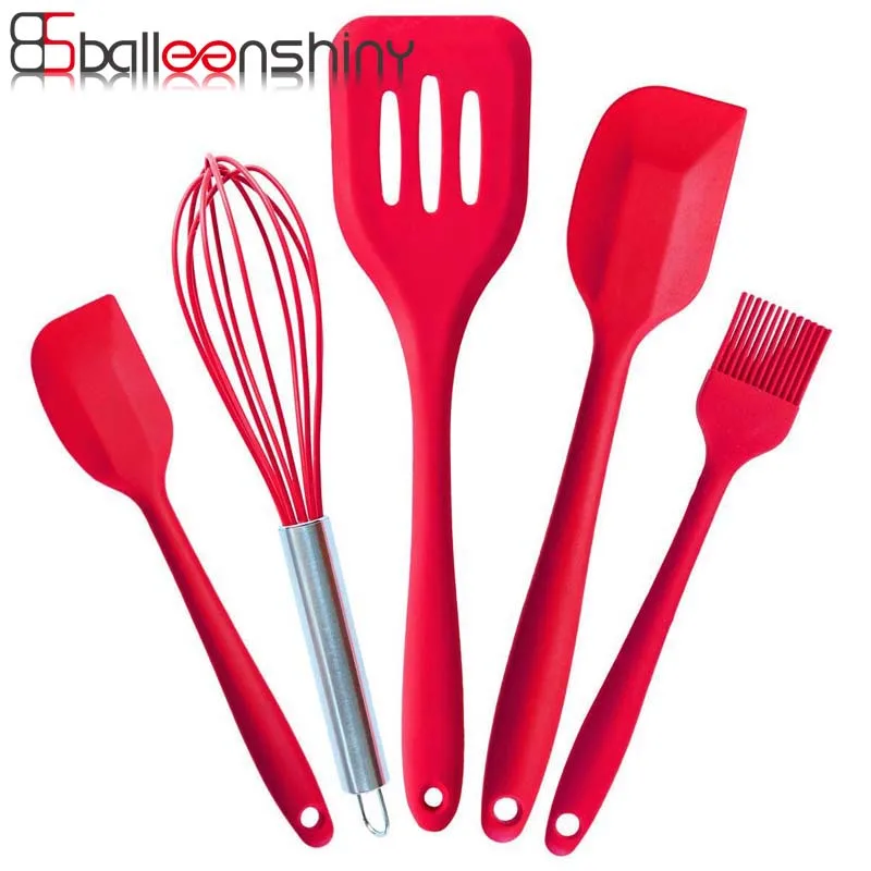 BalleenShiny 5PCS FOOD GRADE Silicone Cooking Spatula Pastry Utensil FDA Approved Silicone Cooking Tools DIY Baking Gadgets
