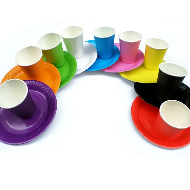 10 pcs Colorful Festival Disposable Paper Plates/Cups Candy Color Paper