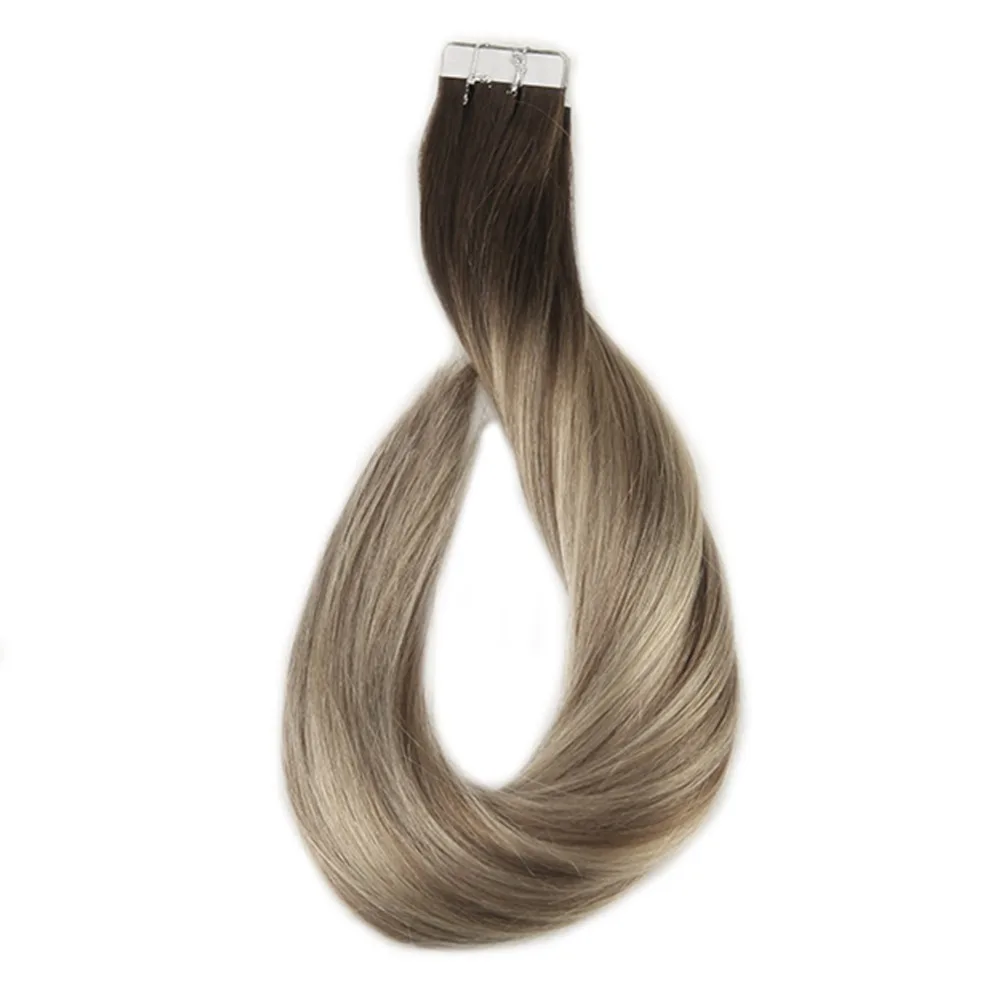 

Full Shine Remy Tape in Hair 20 Pcs 50g Balayage #3 Fading to #8 Ash Brown and #22 Blonde 100% Human Hair Extension de cheveux