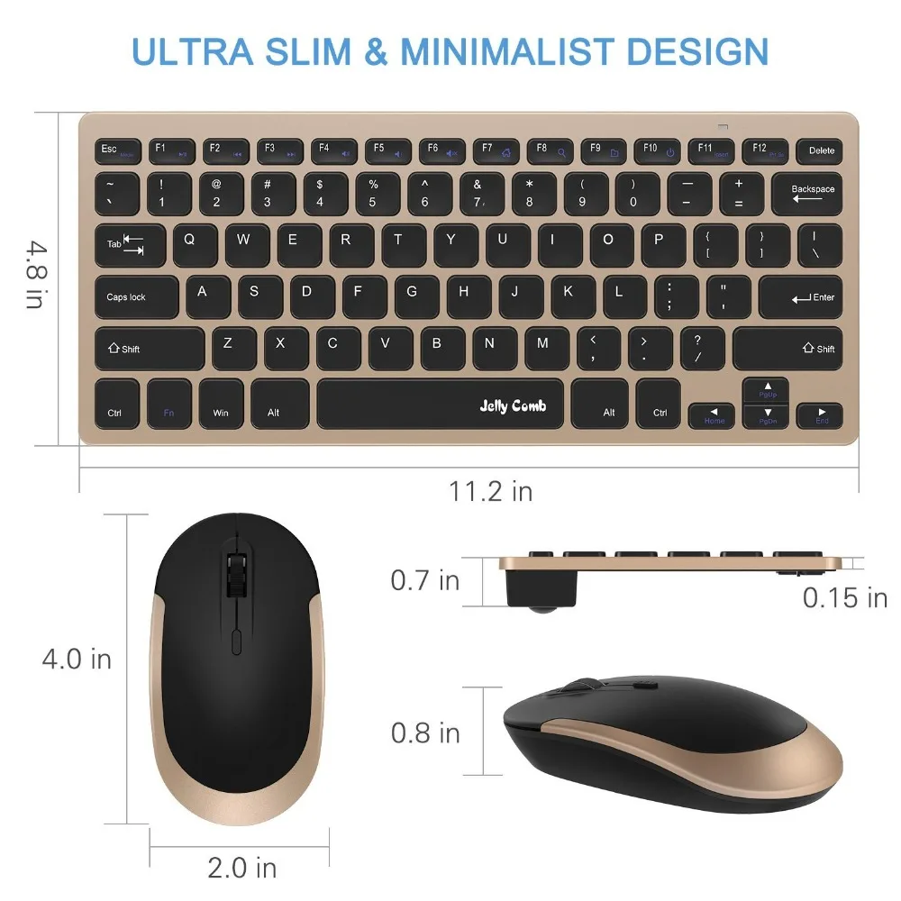  Jelly Comb 2.4G Wireless Keyboard Mouse Combo Set Ultra Slim Portable Keyboard and Mice for PC Desk