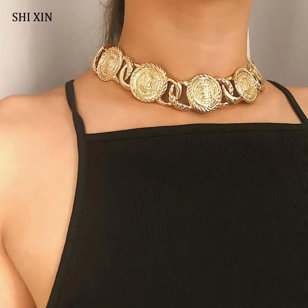 

SHIXIN Hip Hop Big Choker Necklace for Women Punk Trendy Heavy Metal Gold/Silver Chunky Necklace Female Collar Gift Maxi Chocker