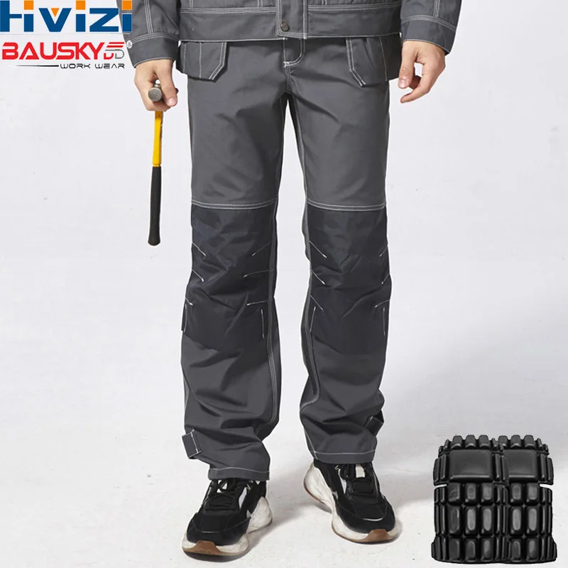 

Men's Workwear Cargo Working Pants Multi-functional Pockets Tool trouser Grey Work Trousers With EVA Knee Pads B129