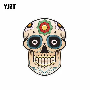 

YJZT 8.2CM*10.2CM Vintage Classic Car Sticker Sugar Skull Reflective Motorcycle PVC Decal 6-0100