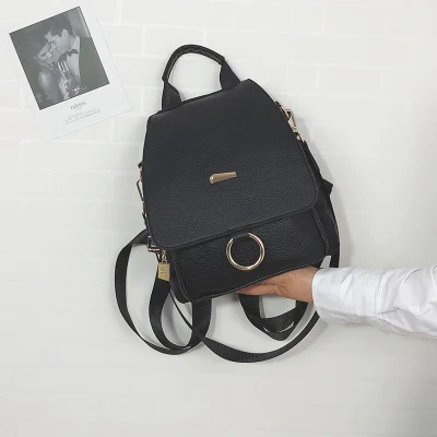 Новинка, женский рюкзак, сумка через плечо, женская сумка-мессенджер, искусственная кожа и нейлон, рюкзак для колледжа, простой ретро стиль, свободное кольцо, сумка 092 - Цвет: black