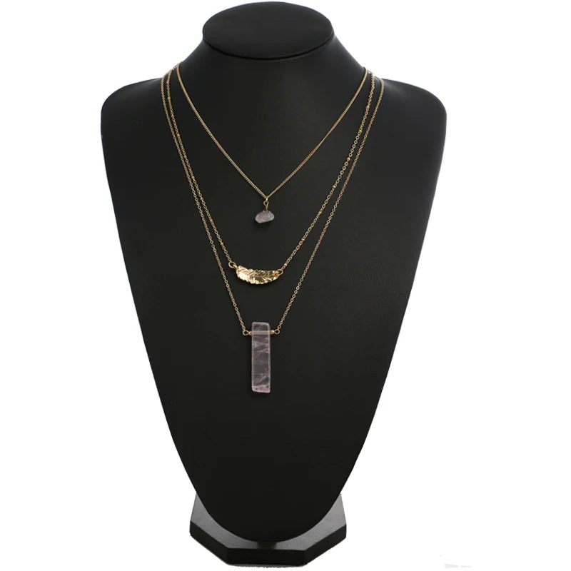 Yhpup, Брендовое трехслойное длинное ожерелье, золотой лист, розовый натуральный камень, подвеска, многослойная цепочка, ожерелье, летнее ювелирное изделие, подарок