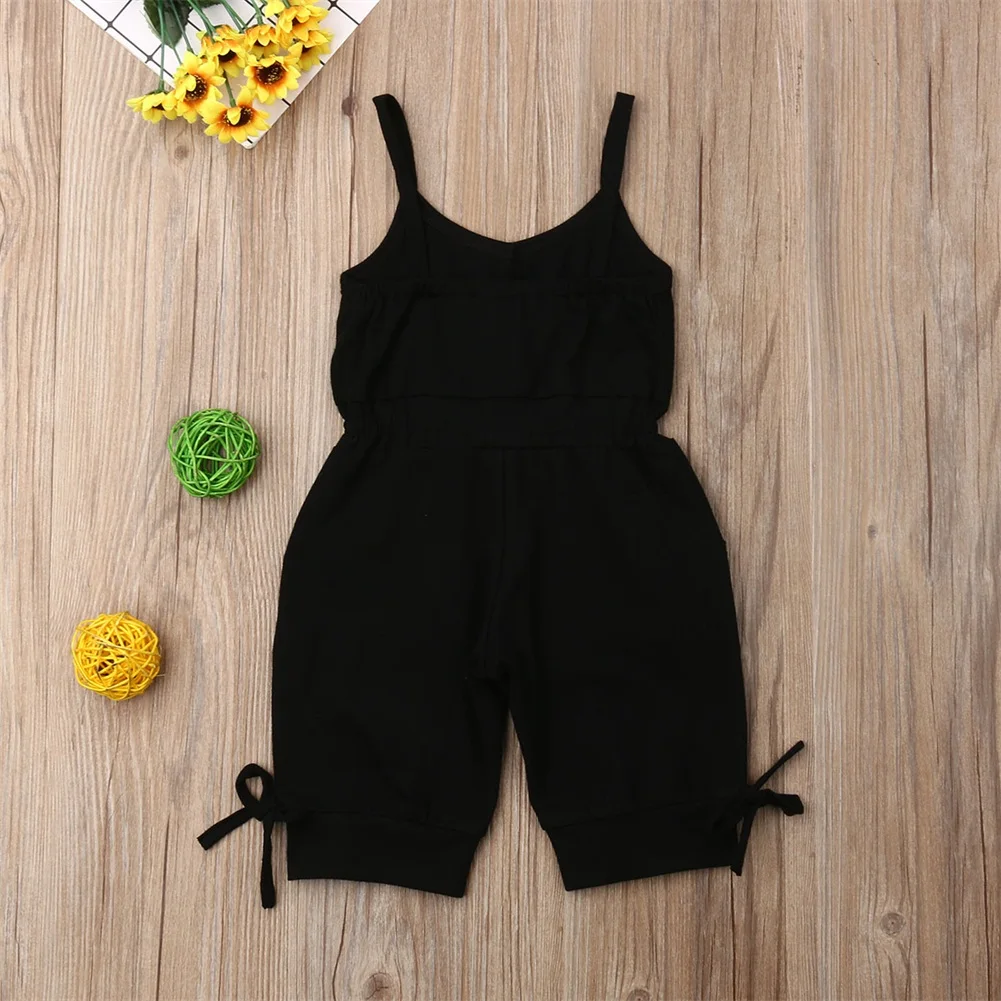 2-6 Years Baby Girls Overalls Sleeveless Sling Girls Bodysuits Solid Pink Black Blue Baby Rompers Cropped Pants Toddler Playsuit