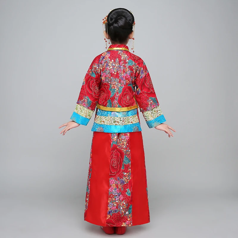 Китайский народный танец костюм hanfu костюм династии Тан Национальный для девочек платье феи детское древних Винтаж xiuhe Свадебное платье