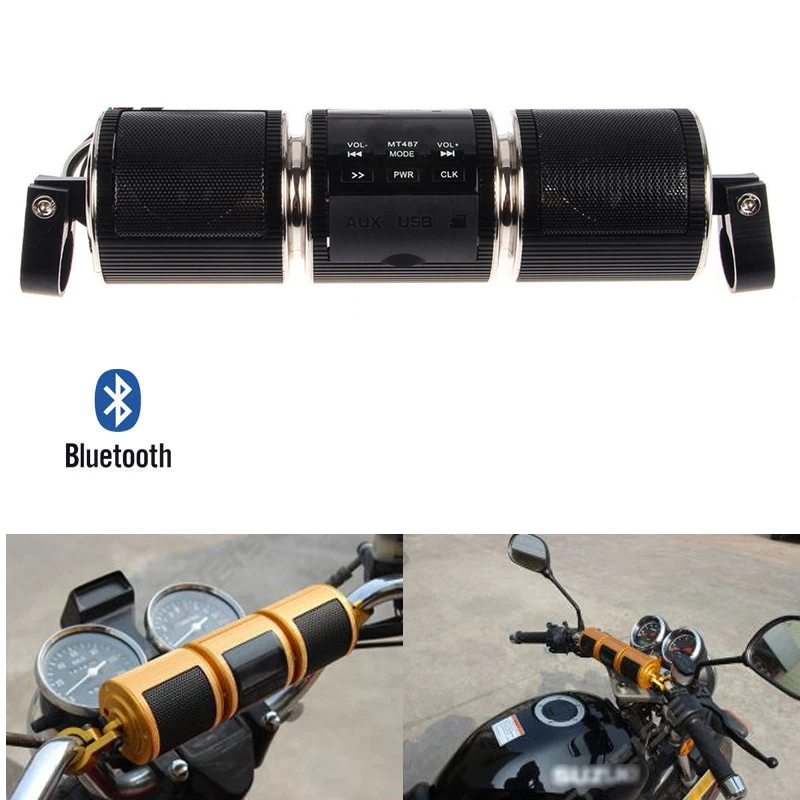 

Msanzeo Motorcycle Audio Speakers Bluetooth Waterproof Audio Sound FM Radio Stereo Aux USB MP3 Player