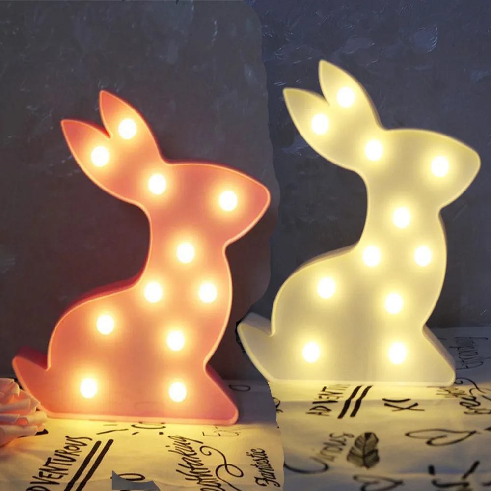Lovely Rabbit Luminaria LED Night Light Bedside Lamp Letter Wall Decorative White Pink Color Kid Gifts New Warm Lighting | Лампы и