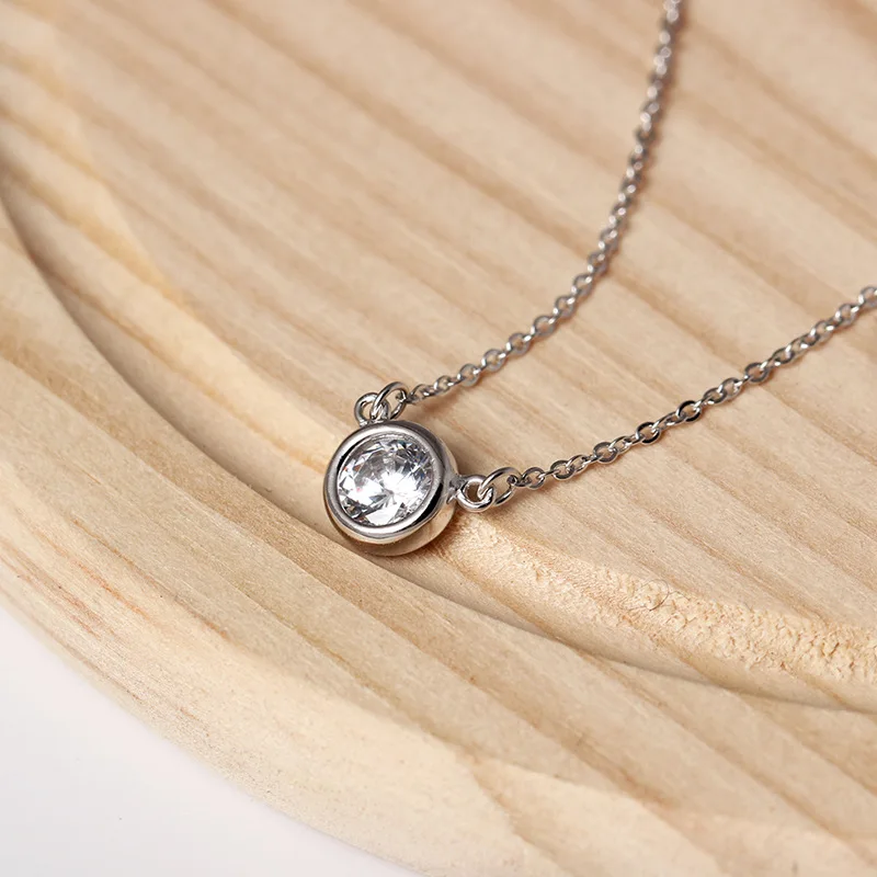 CZ round simple necklace women 100% 925 Sterling silver nacklace Jewellery Clavicle chain pendant charms