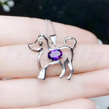 

Zodiac dog style pendant Natural real amethyst necklace pendant 925 sterling silver Free shipping 0.8ct gemstone #B943006