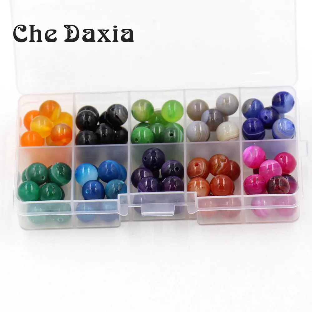 

(100 Pieces/Set) 10mm Diameter Stripe Beads Round Natural Stone Loose Beads For Jewelry Making