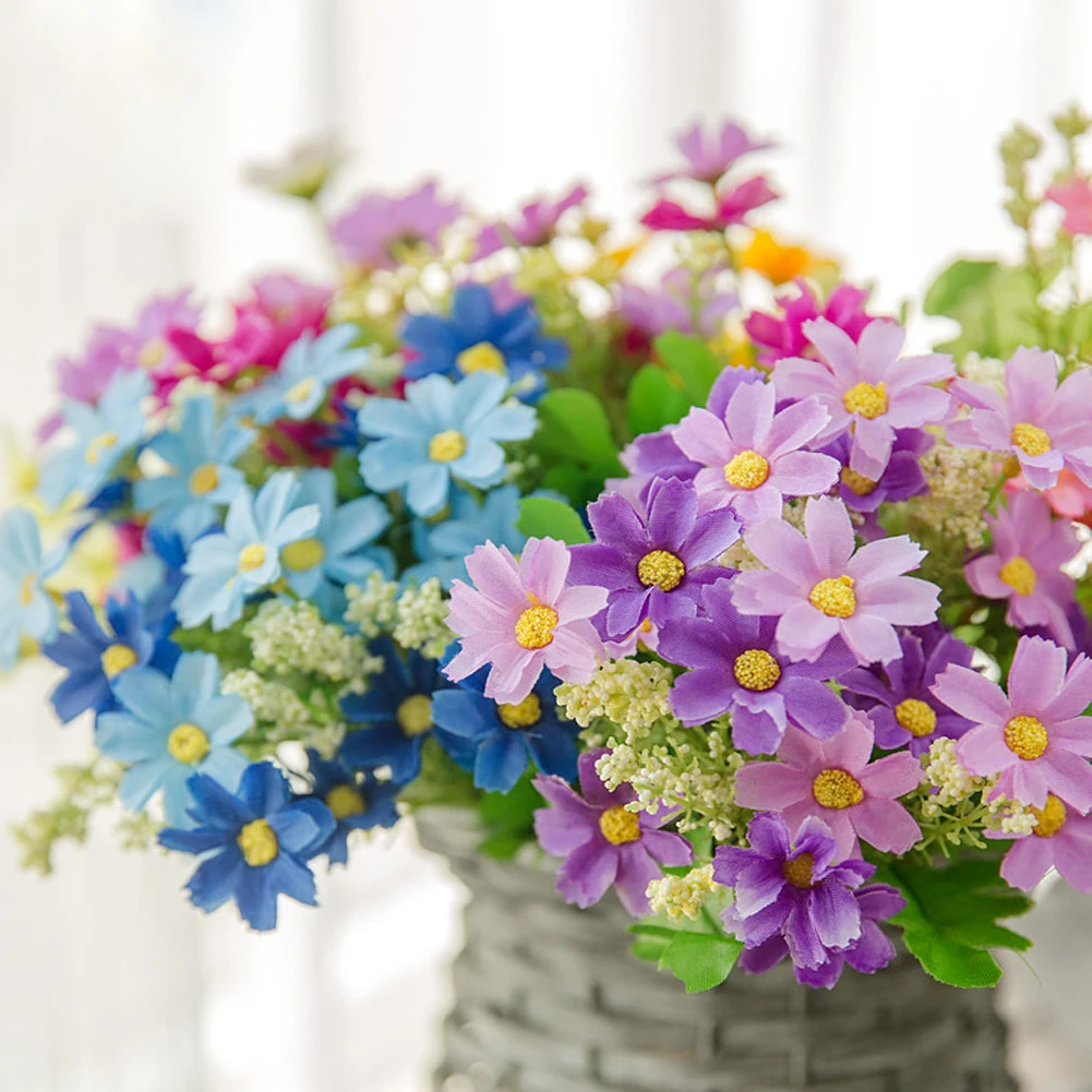 E doo Artificial Flower Small Daisy 7 Branch Cosmos Fake Flower for Wedding Decor Home Decor
