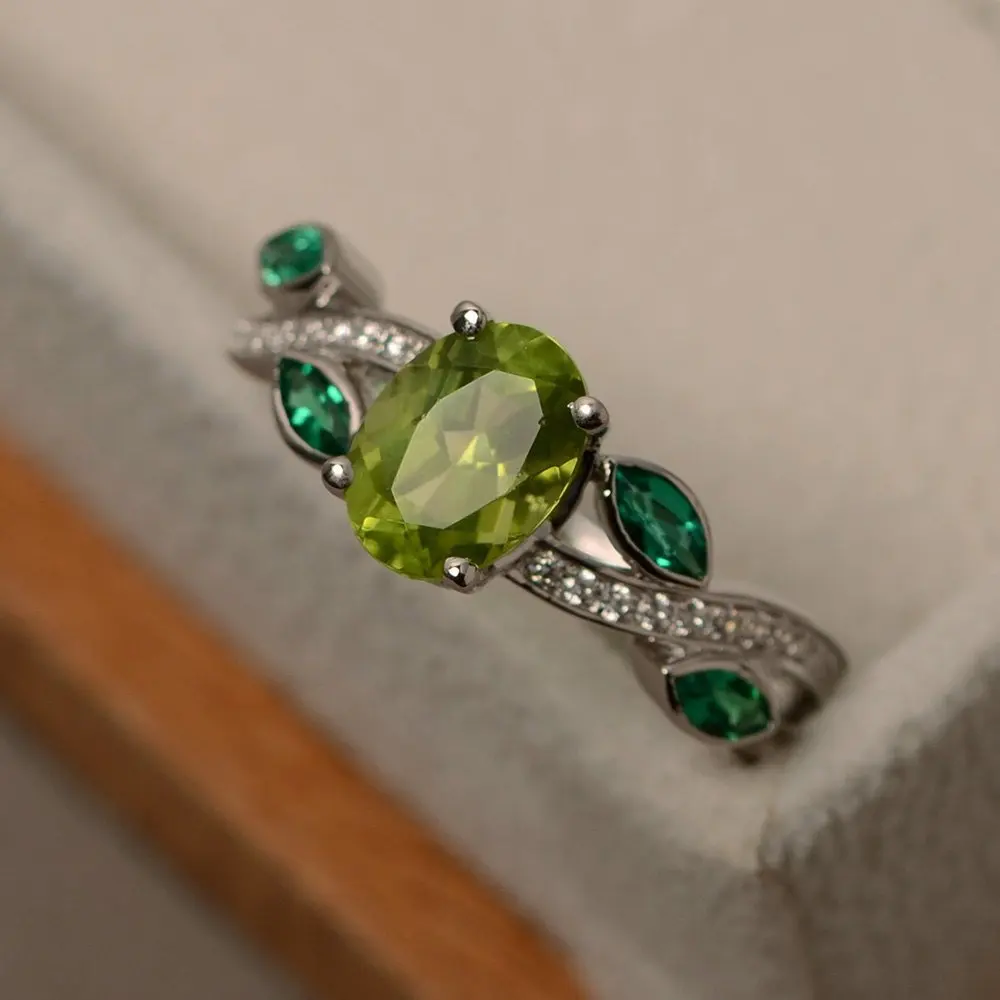 ZHOUYANG кольца для женщин, роскошный стиль, 6 опций, Овальные, четыре когтя, кубический цирконий, лист, серебряный цвет, подарки, модное ювелирное изделие KCR182 - Цвет основного камня: Silver Grass Green 5