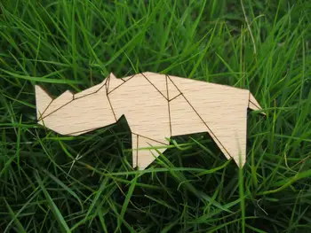 

hippo crane origami laser cut wood brooch