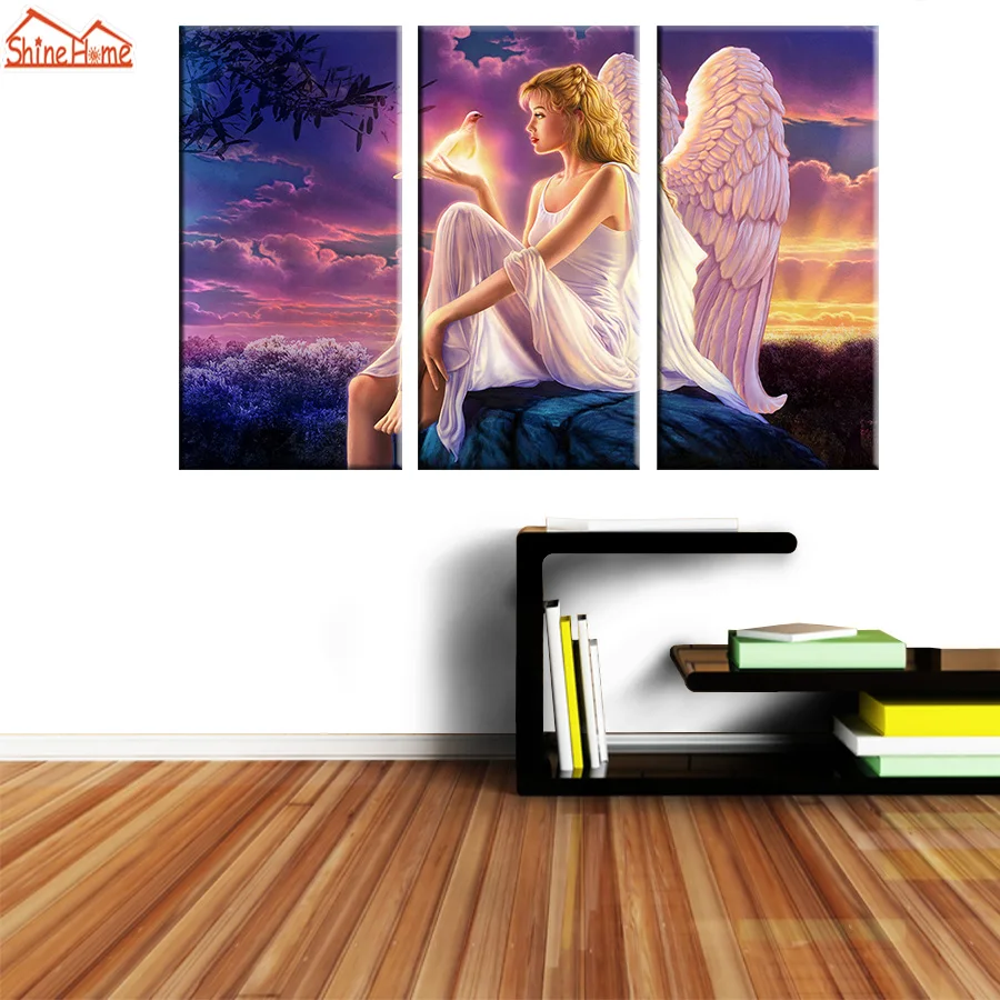 ShineHome-Modern 3 Panel Canvas Prints Painting Wall Art Walls Picture Printing on Angel Home Living Room Bedroom Decor | Дом и сад