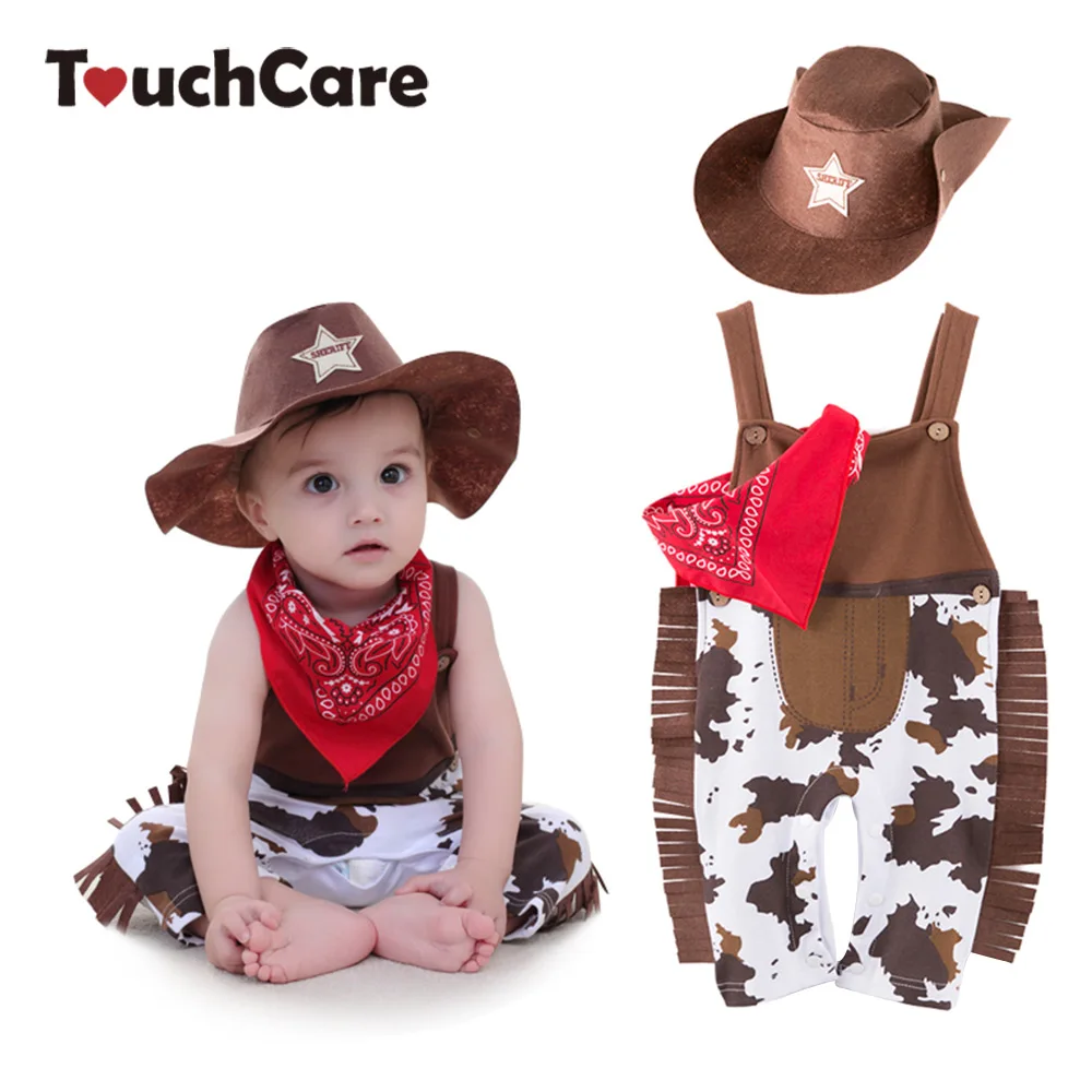 3pcs Baby Boy Romper Costume Infant Cowboy Clothing Set Newborn Hat Bib