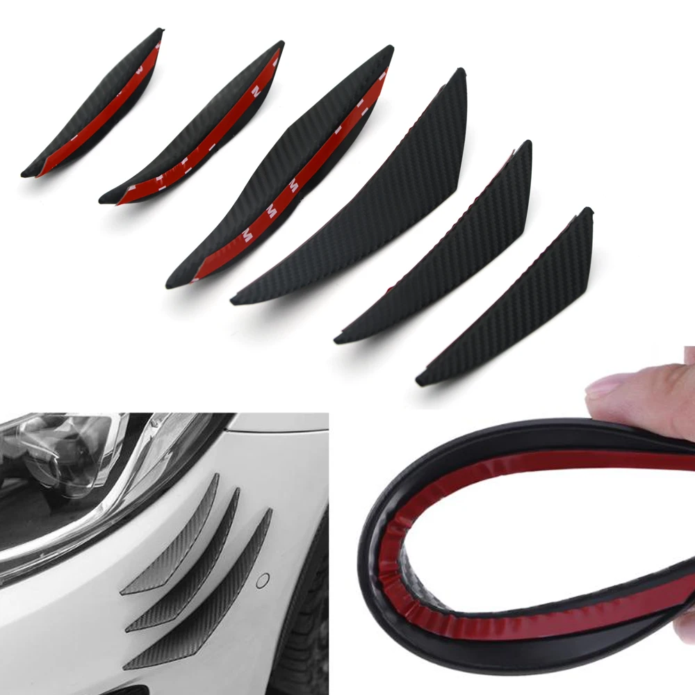 

6pcs/set Carbon Fiber Fit Front Bumper Lip Splitter Fins Body Spoiler Canards Valence Chin