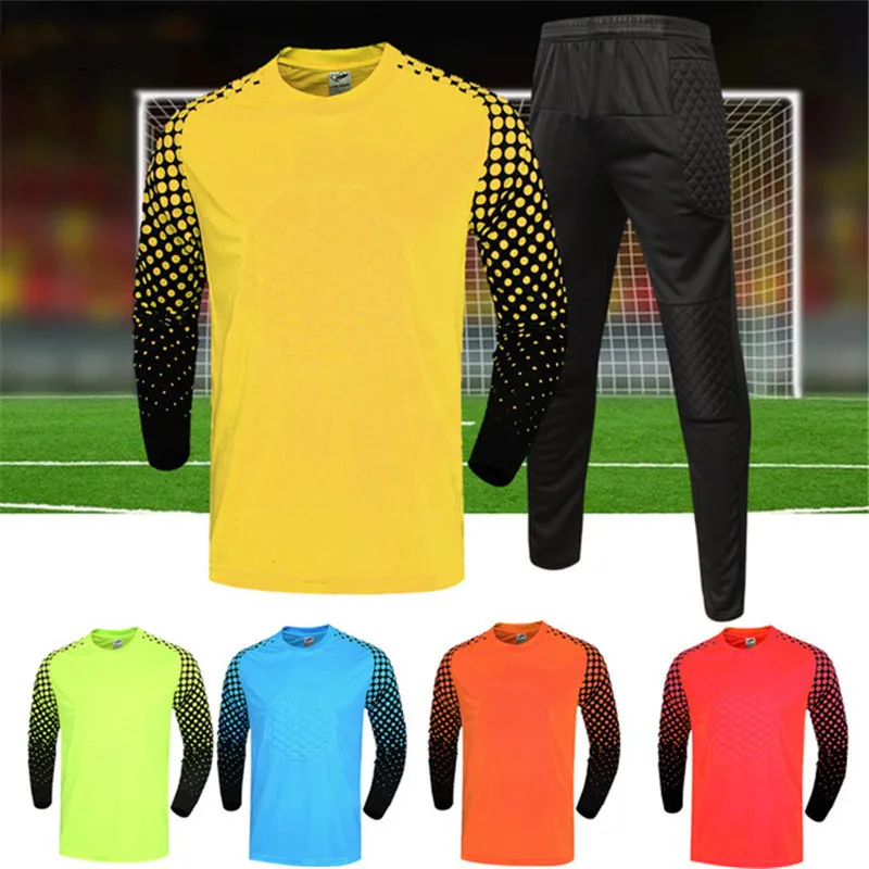 

Adult Soccer Sets Goalkeeper Uniform Men Football Jerseys Doorkeepers Pants Thicken Suit Outdoor Sponge Protector Sportswear