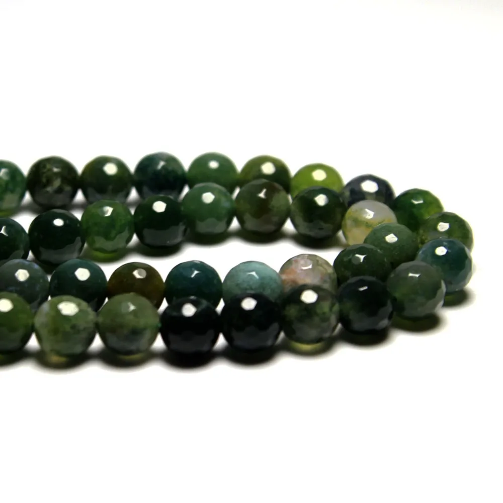 Natural Faceted Round Stone Green Agate Beads For Jewelry Making 15" Wholesale 