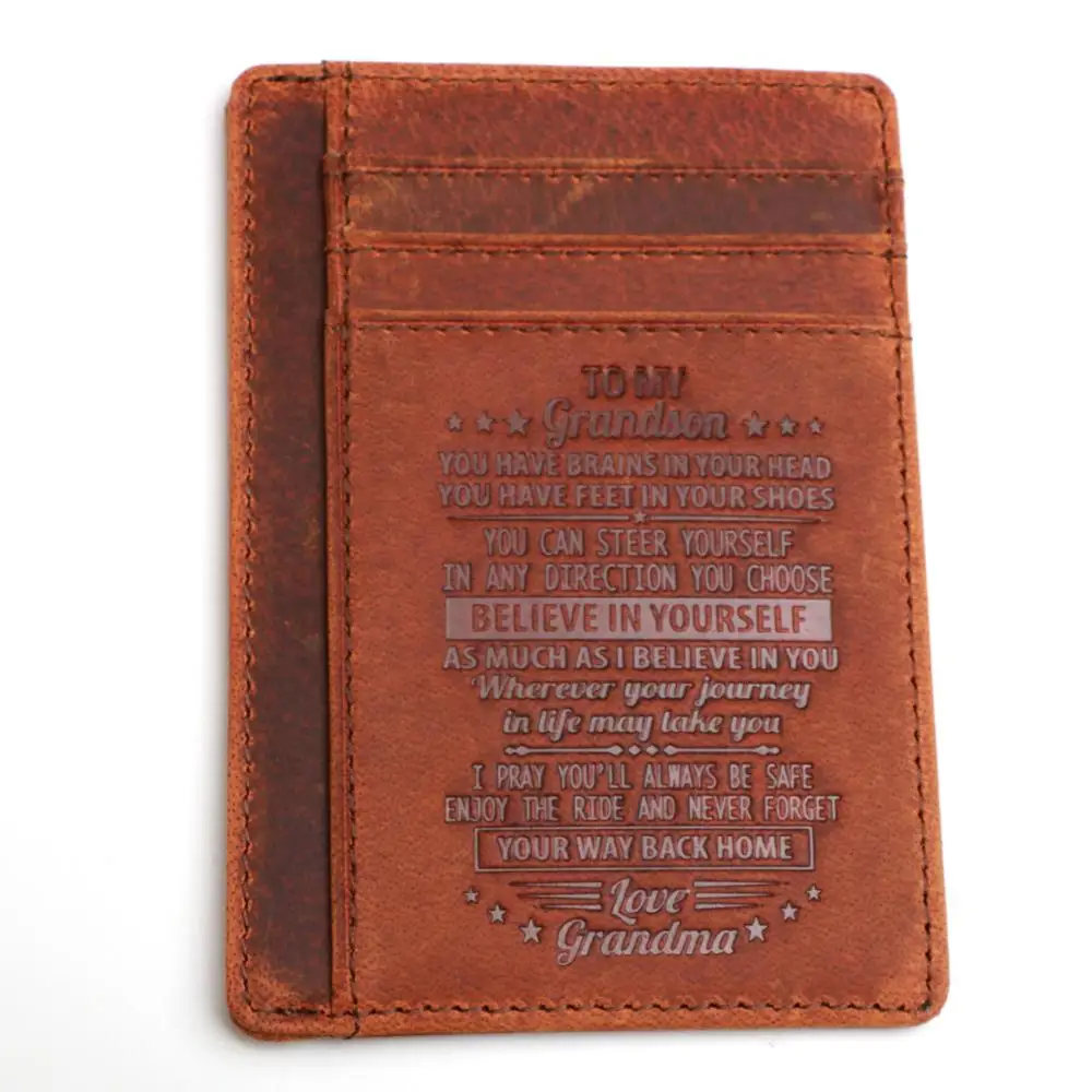 Кожаный бумажник для карт "Grandma to Grande", минималистичный передний карман держатель для карт, подарок на день рождения, выпускной, Рождественский день