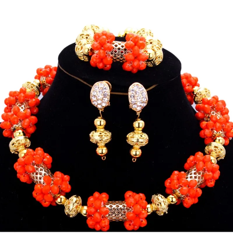 

Dubai Jewelry Set Gold Color Balls Orange Bridal Jewelry Sets Crystal Handmade Necklace Bracelet Earrings Gift Set Free Shipping