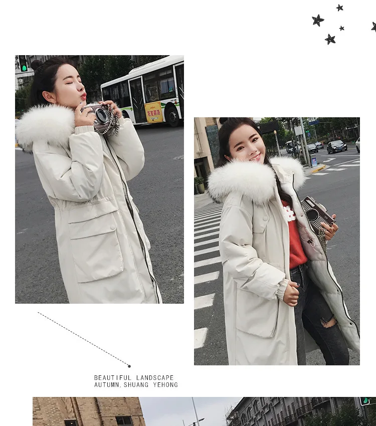 Big collar fur down parka women jacket pocket female thickening coat winter coat women down parka goose 8809