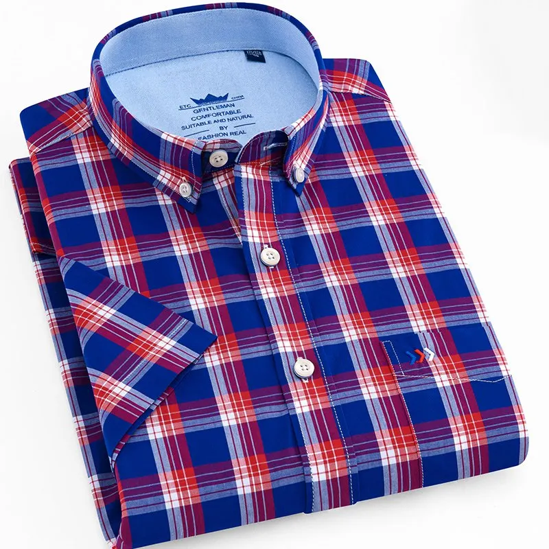 Мужская клетчатая рубашка из чистого хлопка, летняя мужская повседневная рубашка из хлопка, модная мужская рубашка, оксфордские рубашки - Цвет: D201807-38