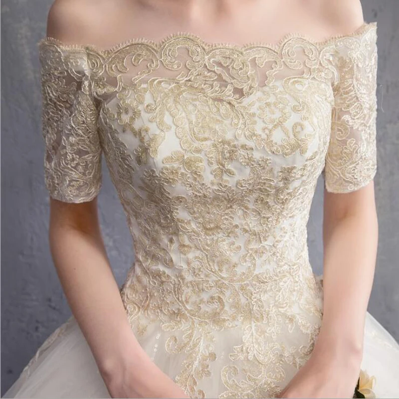 Vestido de Noiva свадебное платье принцессы с короткими рукавами вырезом лодочкой