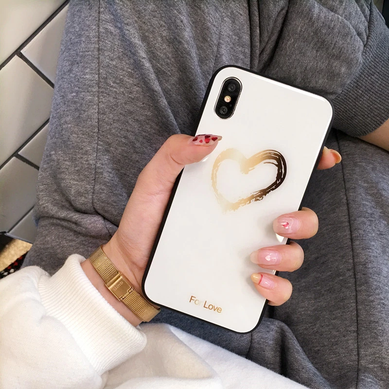 BONVAN Tempered Glass Case For iPhone X Lovely Heart Hard Back Cover Soft Silicone Bumper For iPhone 7 6S 8 Plus 6 Plus Cases11