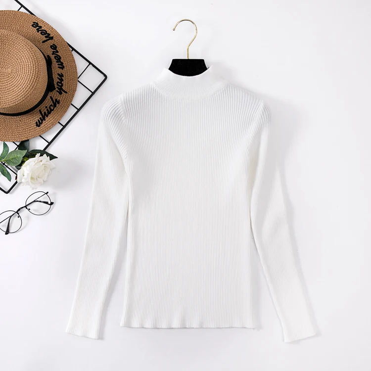 INS осенне-зимний женский тонкий вязаный пуловер, свитер, эластичный Повседневный джемпер, модные женские рубашки с половинным вырезом - Цвет: White-71