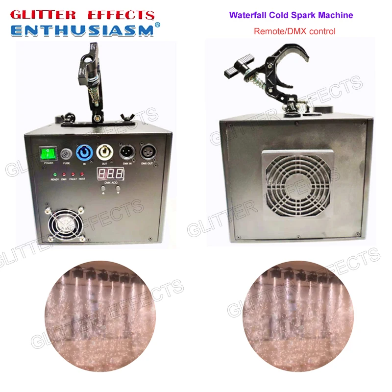 

2pcs/lot Professional dmx and remote control stage waterfall cold spark fountain titanium metal powder fire wedding machine