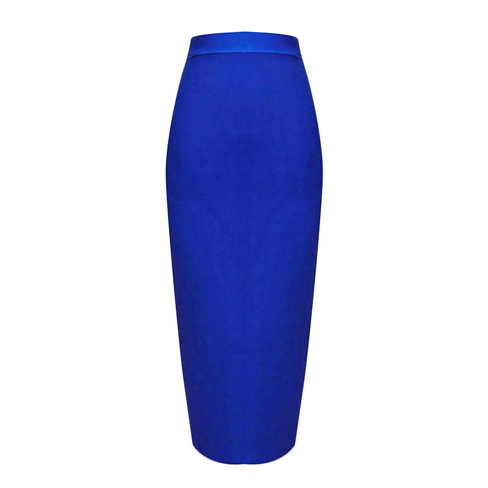 

BEAUKEY 2018 Blue Mid Calf Pencil Bandage Skirt Long Bodycon Women Stretchable Split Skirt Wholesale XL