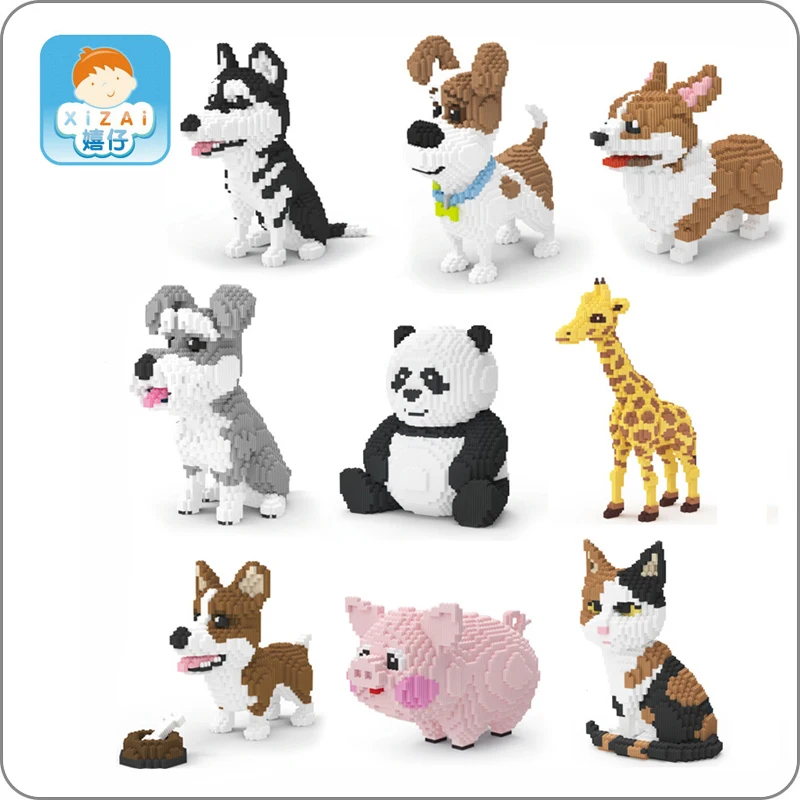 

Xizai Animal Pet Husky Schnauzer Welsh Corgi Jack Russell Dog Persian Cat Panda Giraffe Pig DIY Mini Building Blocks Toy no Box