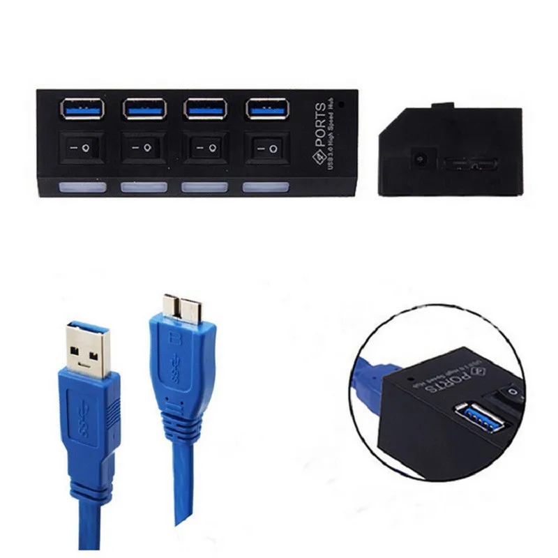 DOITOP 4 порта Micro usb-хаб 5 Гбит/с концентратор сплиттер светодиодный с переключателем вкл/выкл USB 3,0 адаптер для планшетных ПК ноутбук компьютер