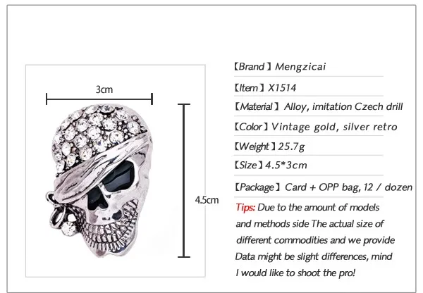 Панк-Рок Стразы Броши с черепом булавки Homme вечерние Masculino пиратские Стразы ювелирное украшение в виде броши broch для женщин X1514