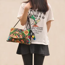 Ethnic Embroidered Canvas Handbags Handmade Fabric Small Shoulder Messenger Bags For Women Crossbody Bags naxi hani original brocade embroidered women handbags vintage ethnic handmade tassel sequins canvas shoulder bags